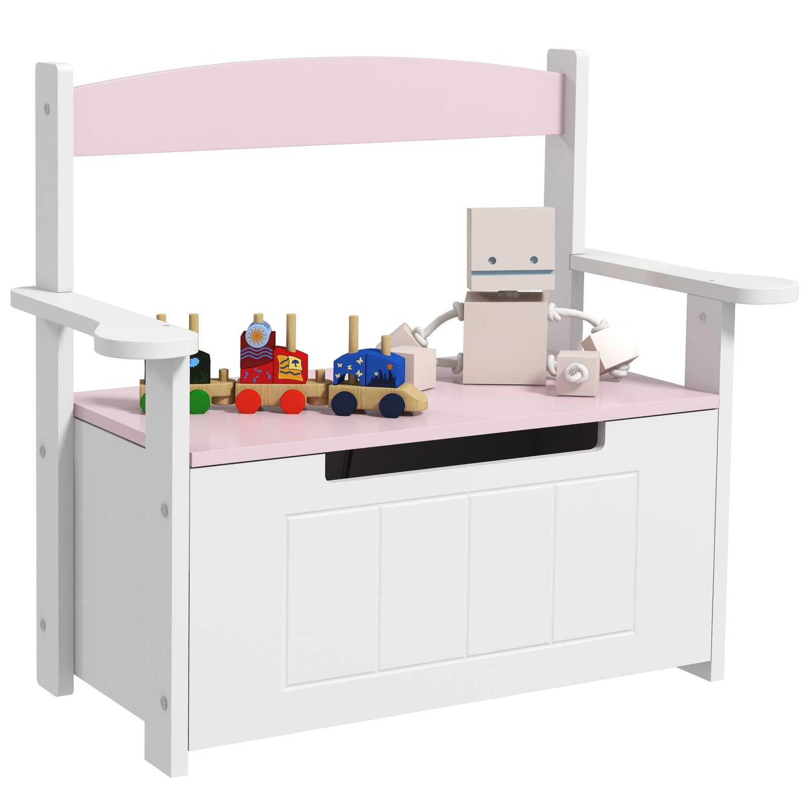 2 In 1 Toy Box For Kids With Safety Lid For Bedroom, Nursery | Pink