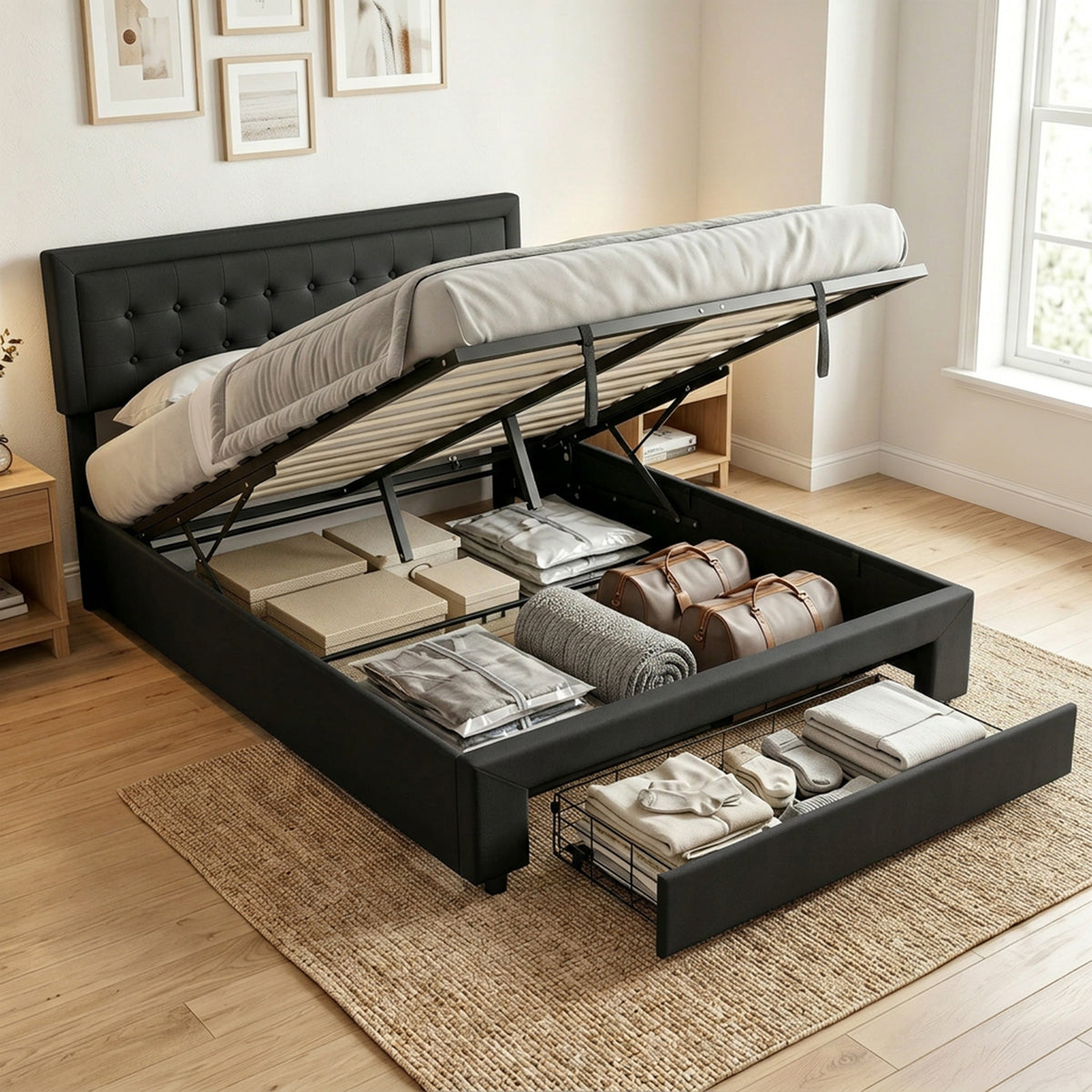 HOMCOM 5ft King Size Ottoman Bed With Gas Lift End Opening, Black