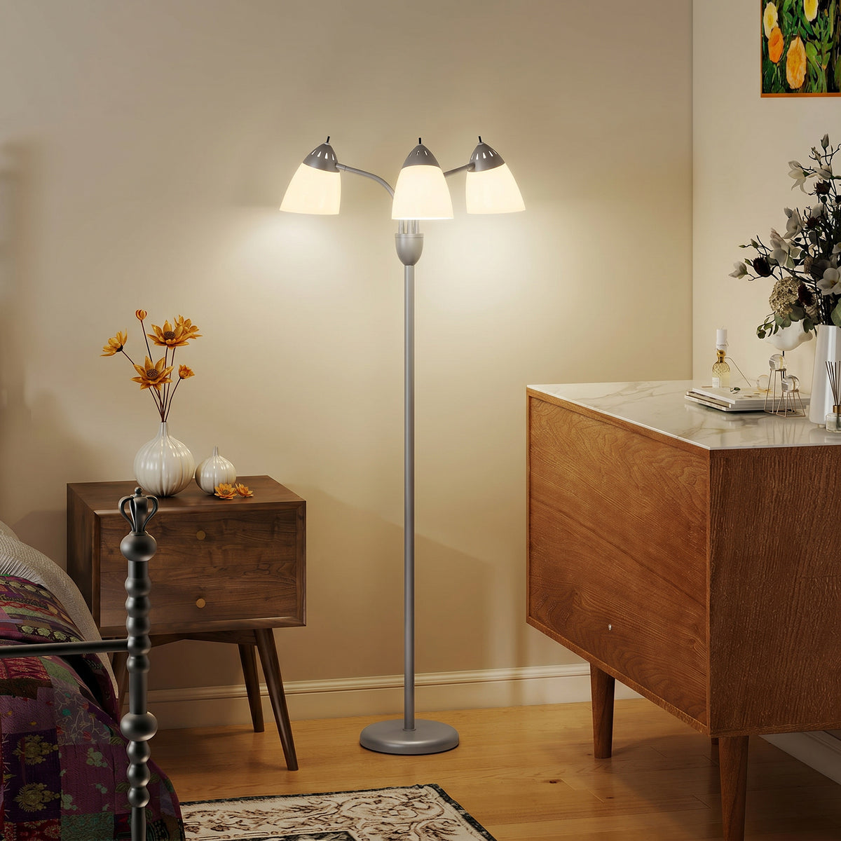 HOMCOM Arc Tree Floor Lamp With 3000k/4500k/6500k Colour Temperatures Silver