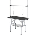 Metal Adjustable Dog Grooming Table Rubber Top 2 Safety Slings Mesh | Black