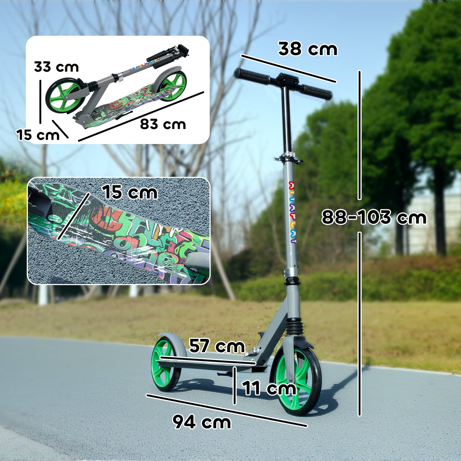 Kids Scooter, Foldable Kick Scooter W/ Adjustable Handlebar | Green