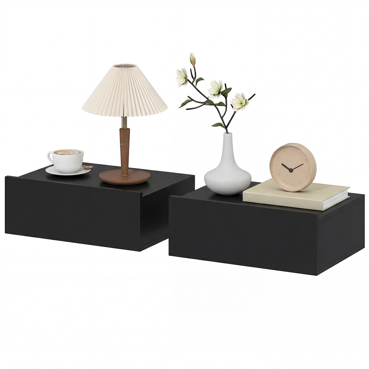 HOMCOM Floating Bedside Table Set Of 2, Wall-mounted Nightstand, Black