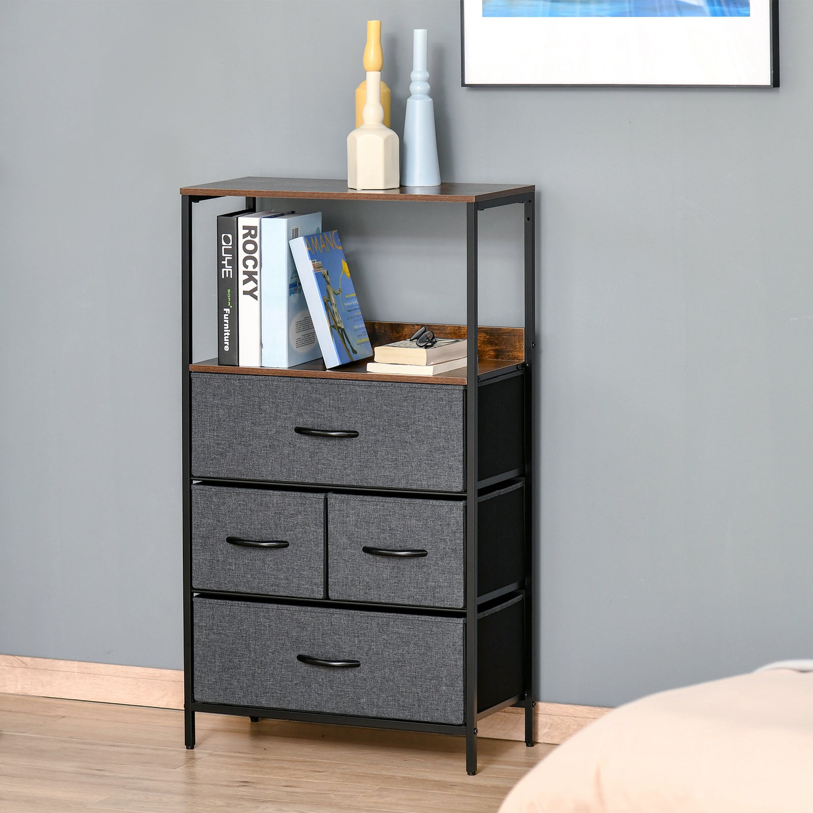 3/4 Drawer Storage Chest Unit Home Shelves Living Bedroom | Large | Black