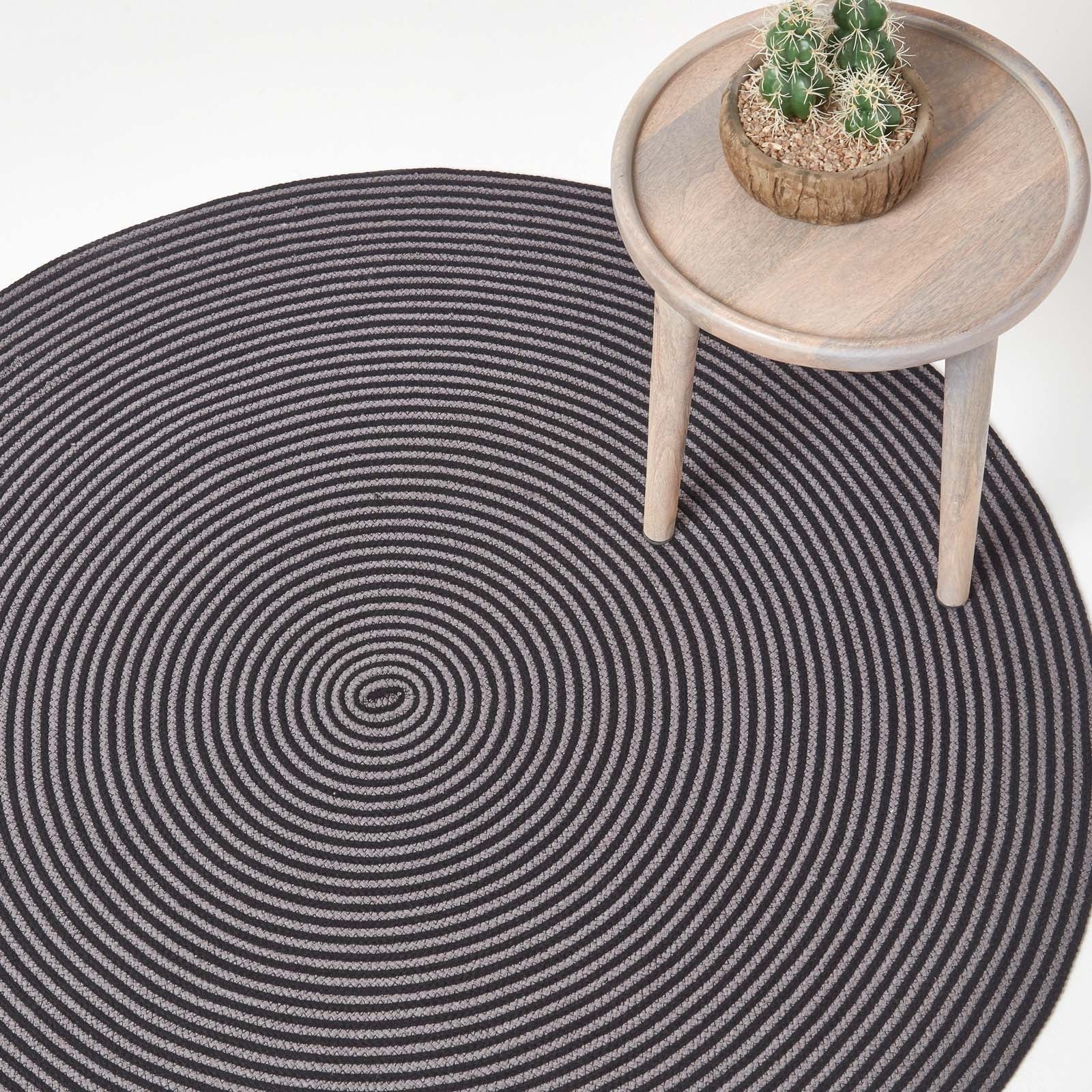 Handmade Woven Spiral Braided Rug | 120cm | Black & Grey