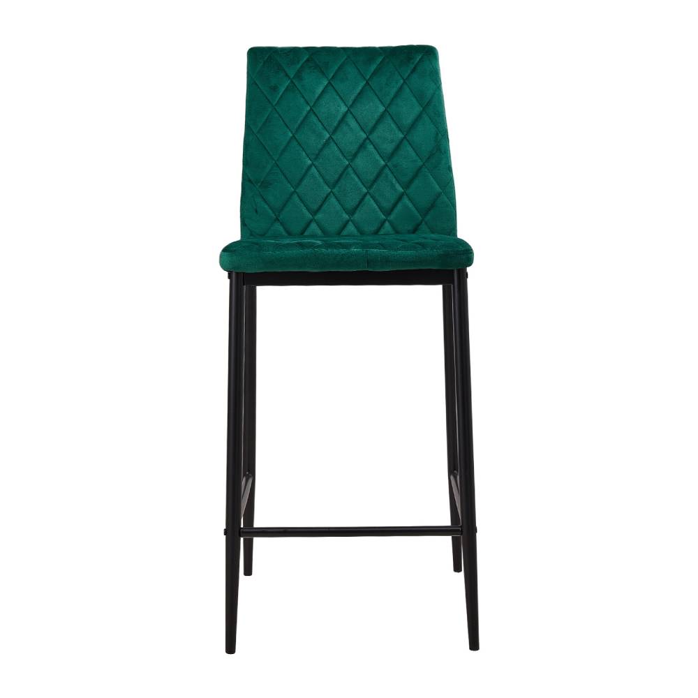 Set Of 2 Modern Velvet Upholstered Bar Stools With Diamond-quilted Backrest & Metal Legs