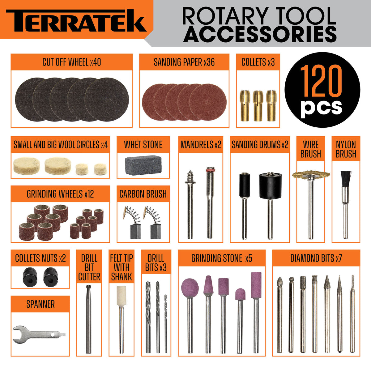 Rotary Tool Kit 135w & Accessory Set Variable Speed 8000-33000rpm Ideal For Diy Woodwork & Hobby Craft Dremel Compatible | 120 Piece Kit + Case | Grey
