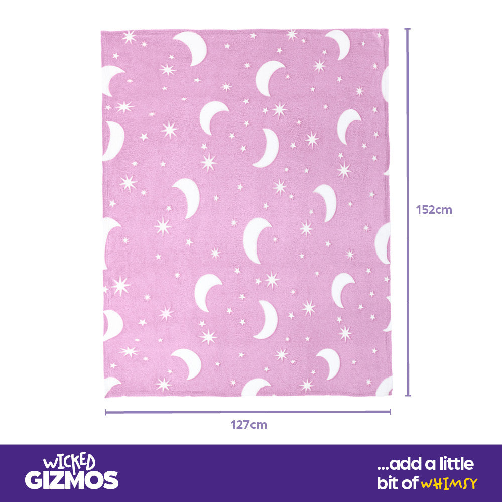 Wicked Gizmos Pink Glow In The Dark Blanket With Luminous Moon And Stars