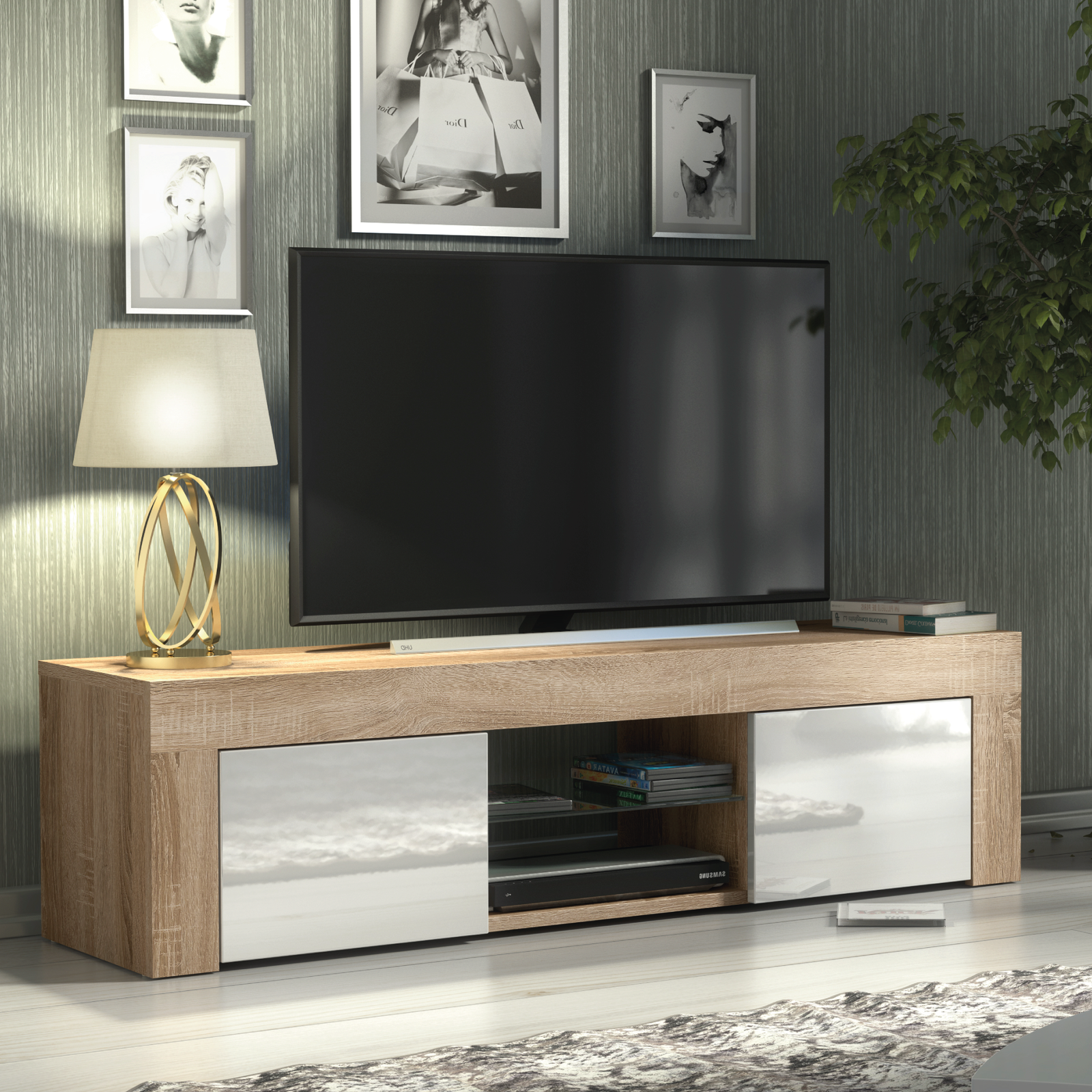 Loom Tv Unit 130cm With Led Lights | Natural Oak