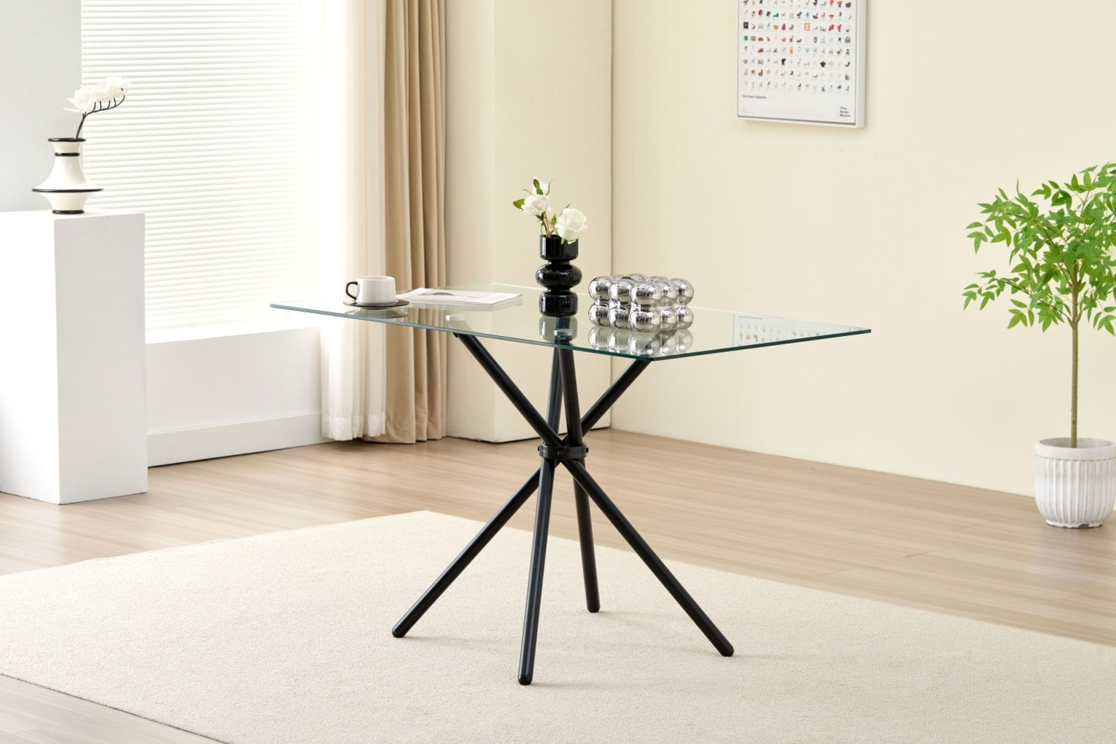 Miami Dining Table With 4 Emily Leather Chairs | Grey