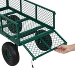 Heavy Duty Garden Trolley Cart On Wheels, 500 Lbs Capacity Large Metal Utility Wagon With Removable Sides, Pneumatic Tires | Green