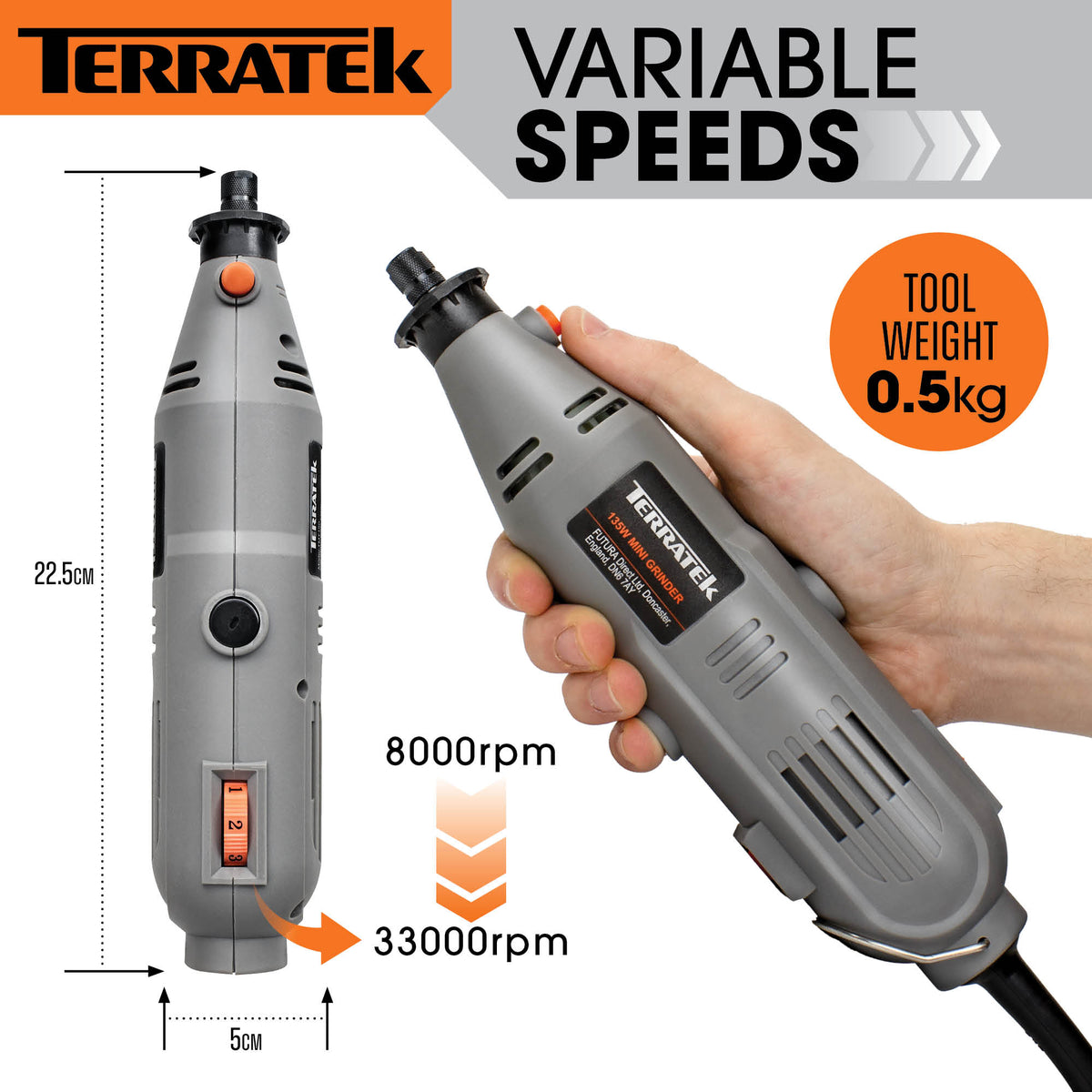 Rotary Tool Kit 135w & Accessory Set Variable Speed 8000-33000rpm Ideal For Diy Woodwork & Hobby Craft Dremel Compatible | 120 Piece Kit + Case | Grey