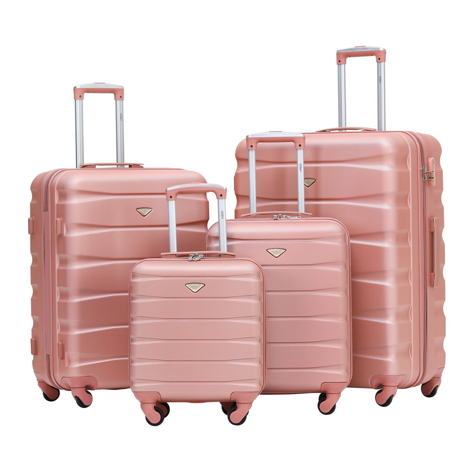 Set Of 4 Hard Suitcases Cabin & Hold Luggage - Underseat Cabin, Overhead Cabin With Medium And Large Checkin Hold Suitcases Set | Set-of-4 | Rose