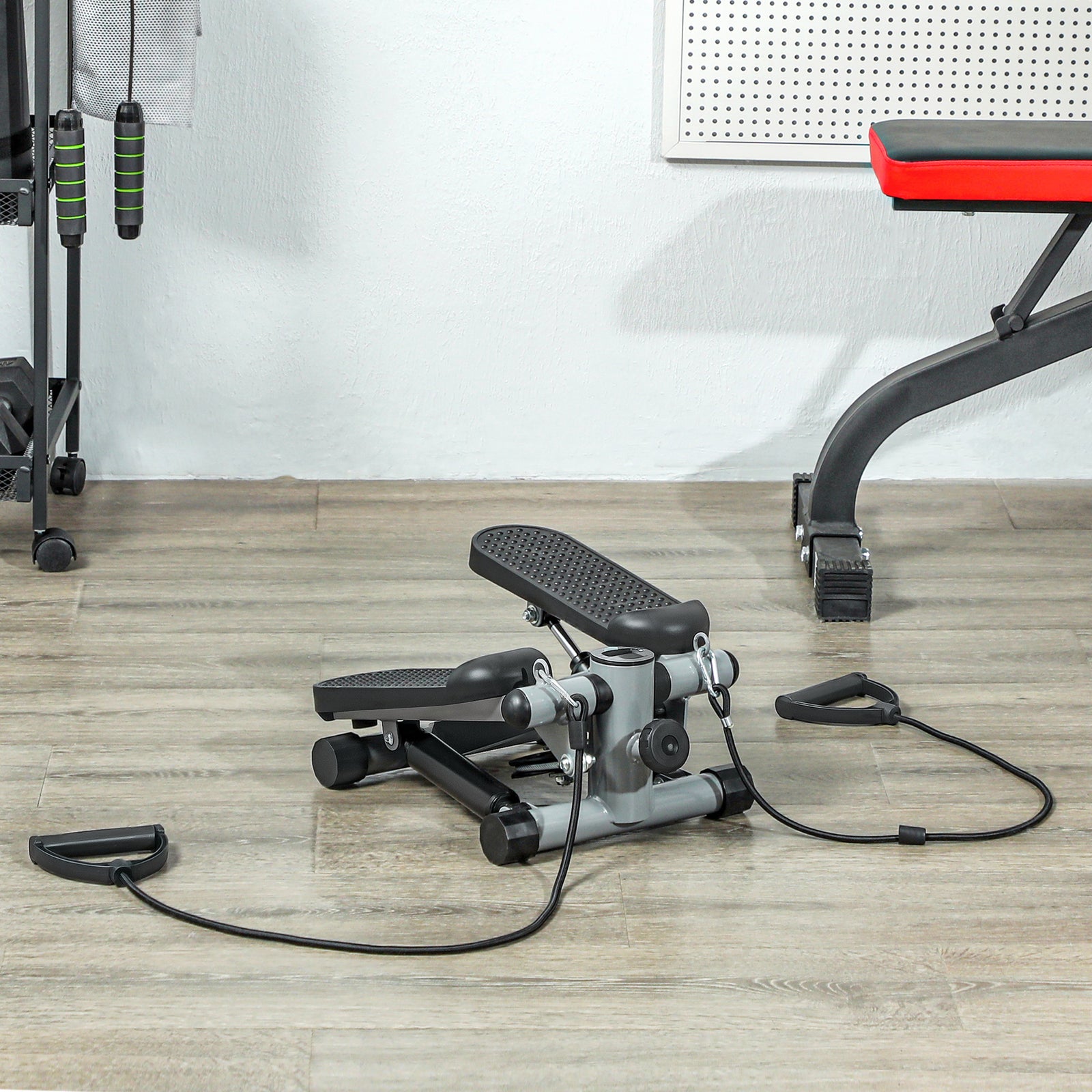 SPORTNOW Mini Stepper, Compact Step Machine Exerciser With Bands