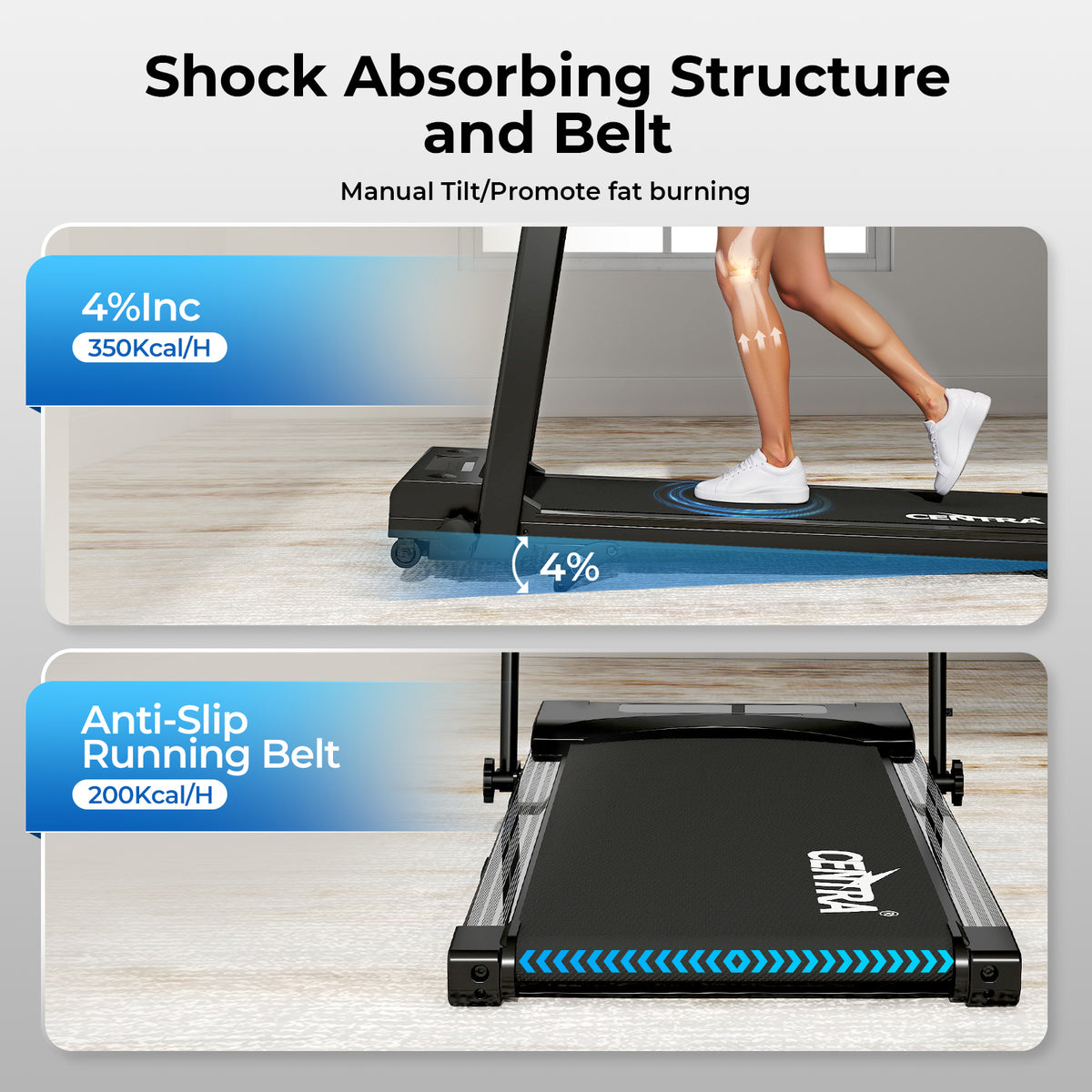 Centra Folding Treadmill For Home Incline Running Machine Walking Pad Bluetooth