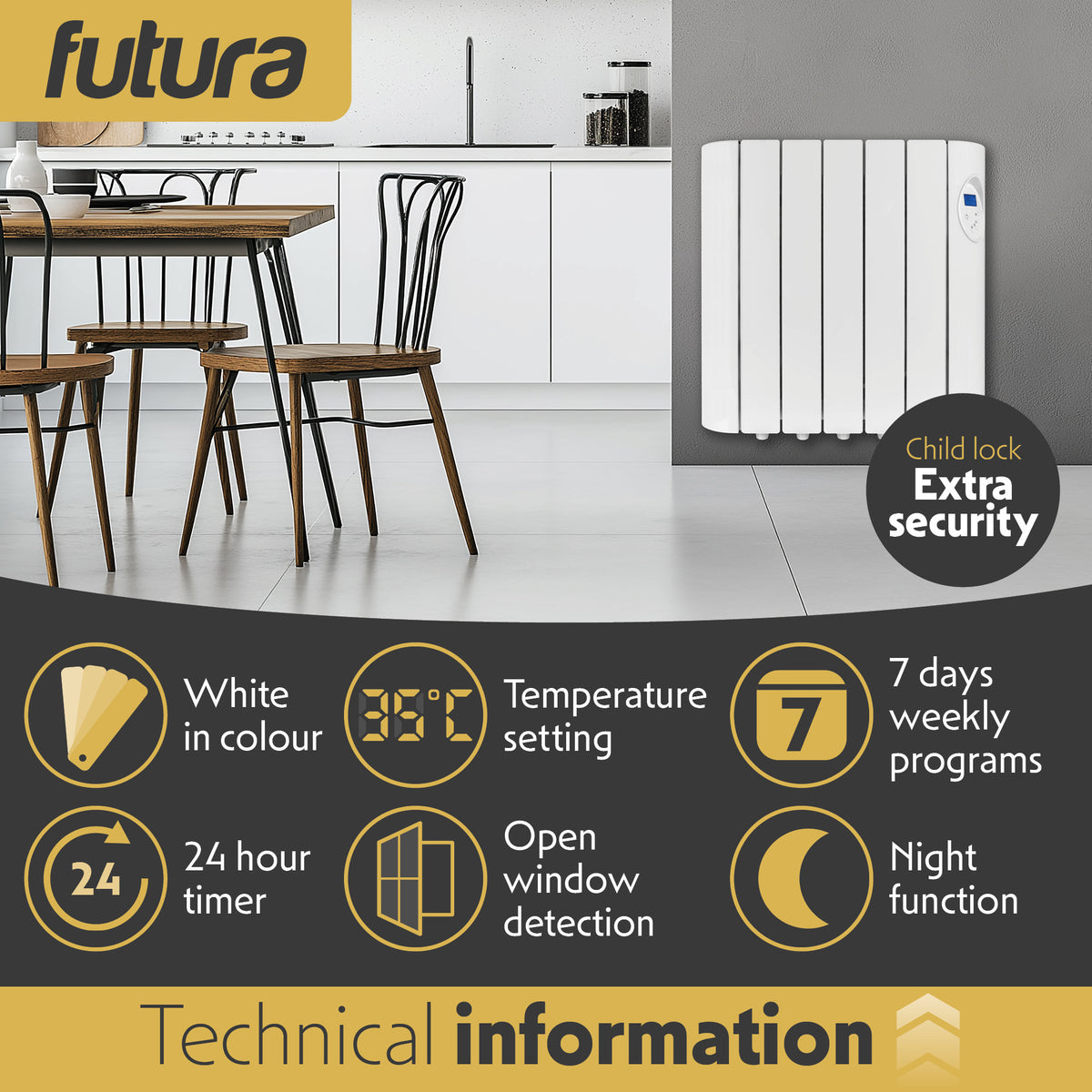Electric Panel Heater Oil Filled Radiator Day Timer Wall Mounted Low Energy Retention Digital Thermostat Convector | 900w | White