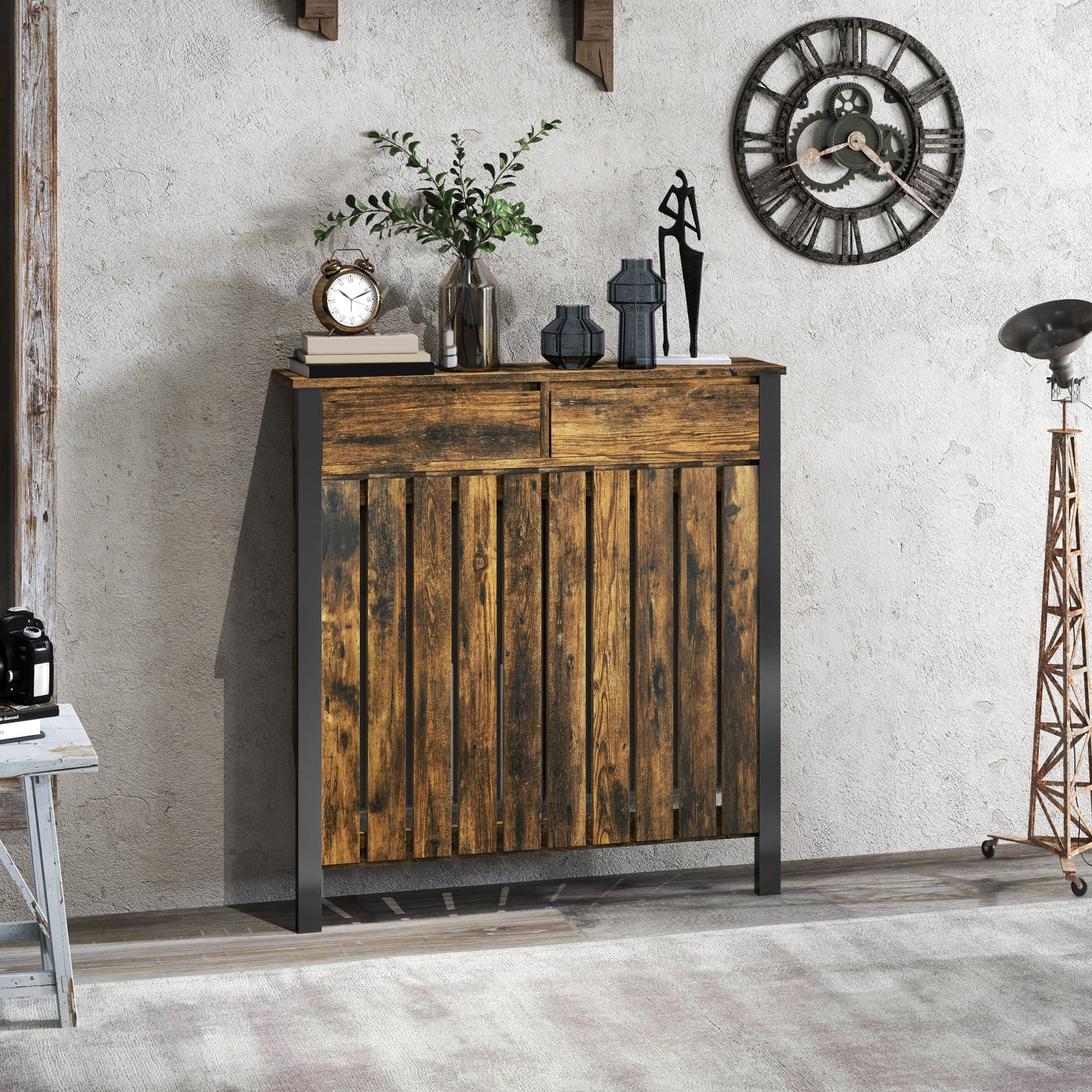 Radiator Cover With Drawer And Vertical Slats