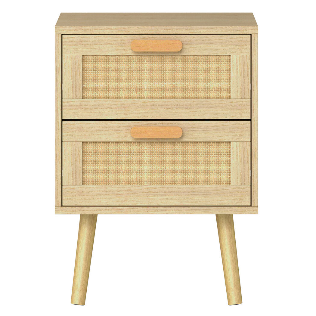 Levede Bedside Table Rattan 2 Pack Drawers Nightstand 57cm Bedroom Bamboo