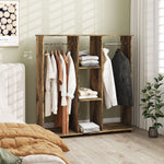 Mobile Double Open Wardrobe W/ Clothes Hanging Rail | Brown