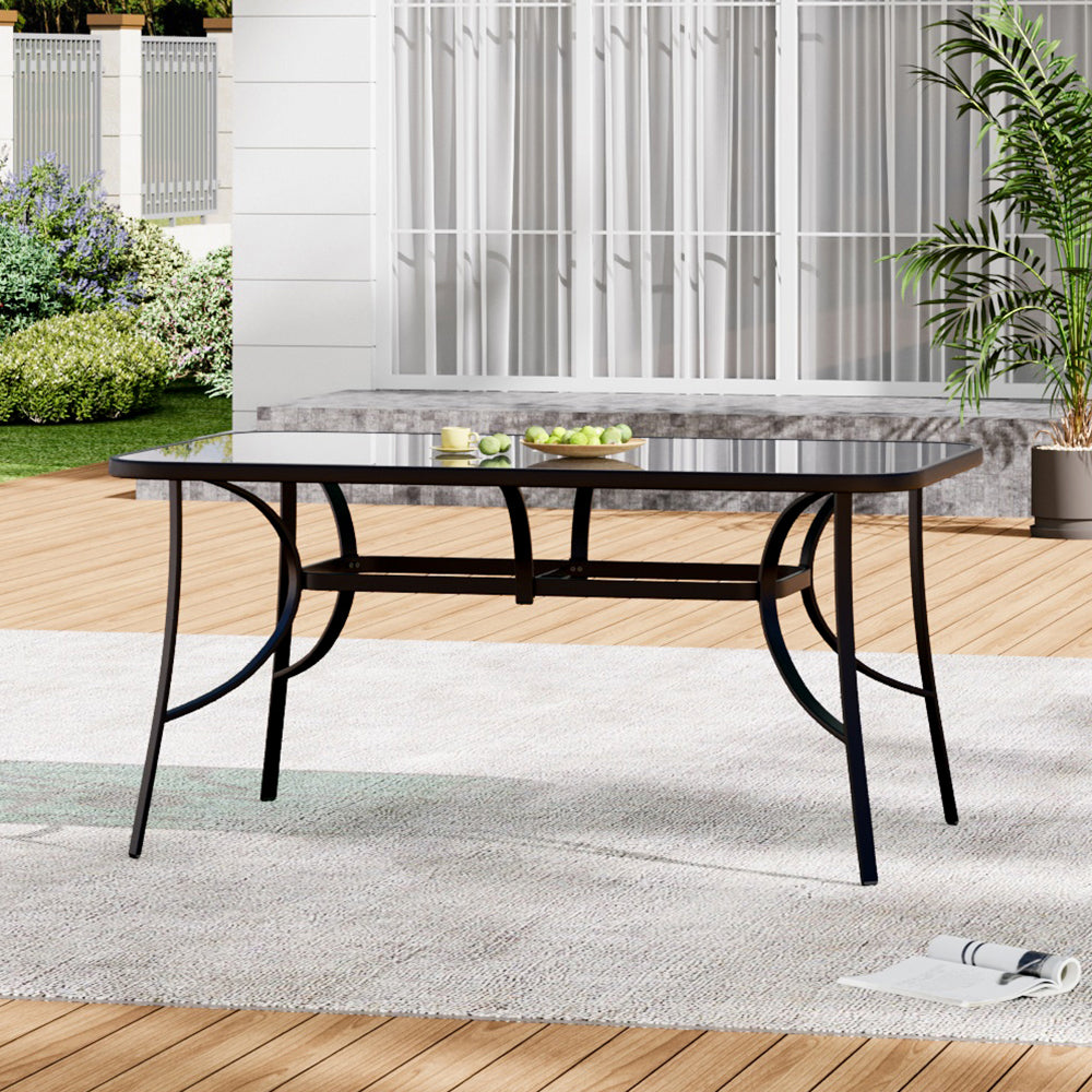 Rectangular Tempered Glass Outdoor Coffee Table With Parasol Hole - 120/150cm W X 80/90cm D X 72cm H | Large | Black