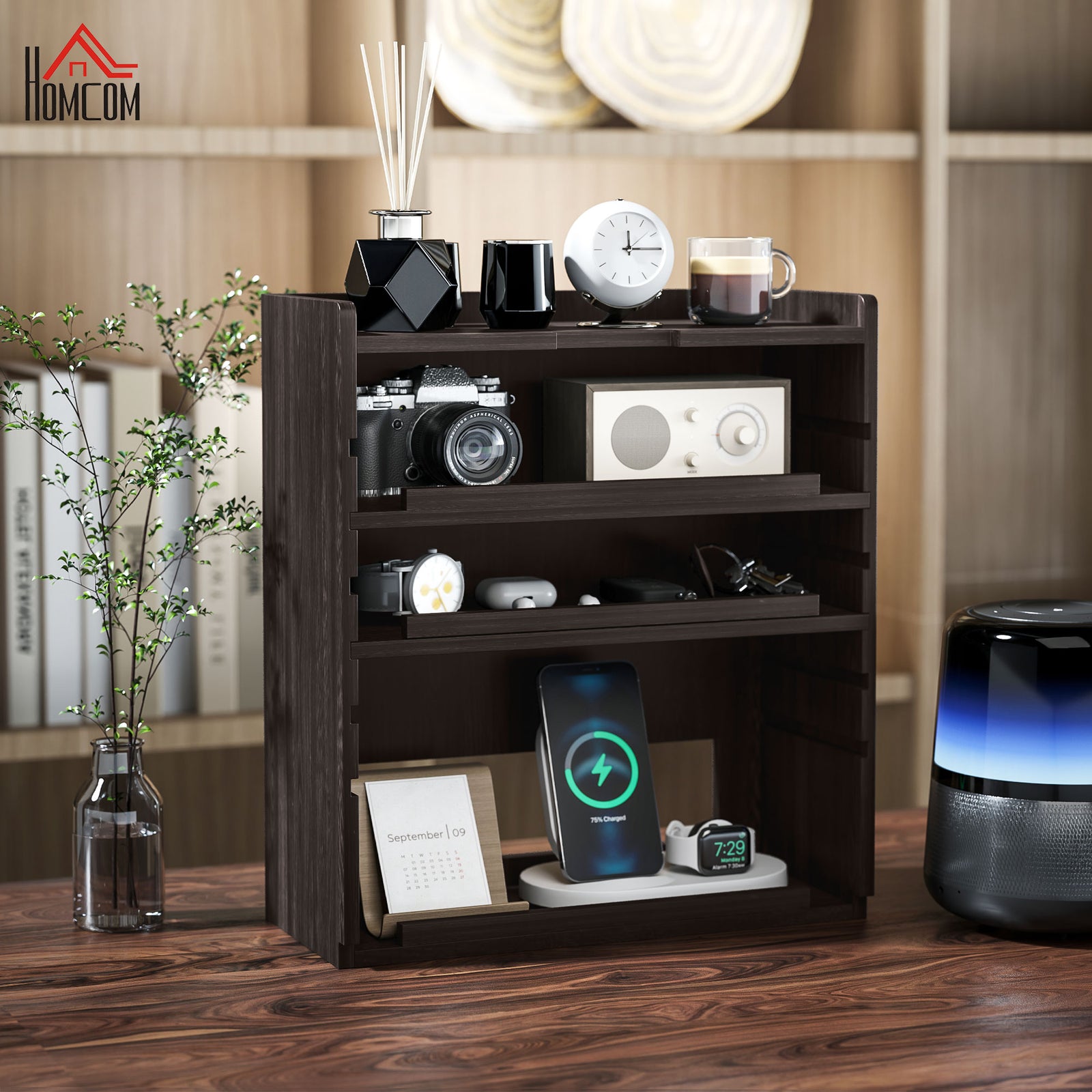 4-tier Desktop Organiser With Cable Management | One Size | Brown