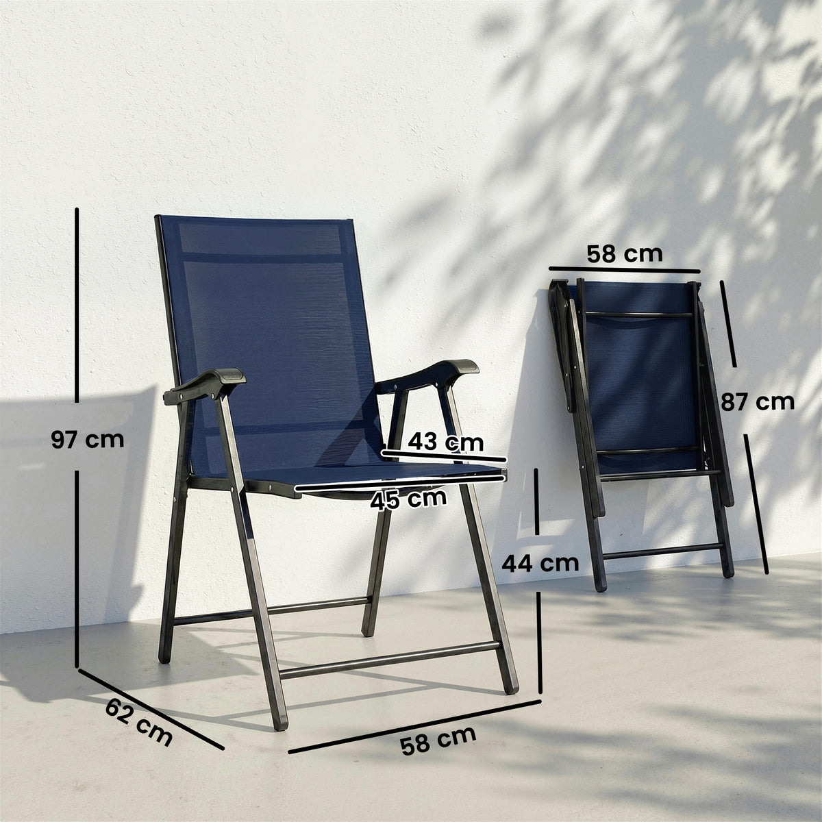 Folding Garden Chairs Set With High Back, Armrests | Set of 4 | Blue