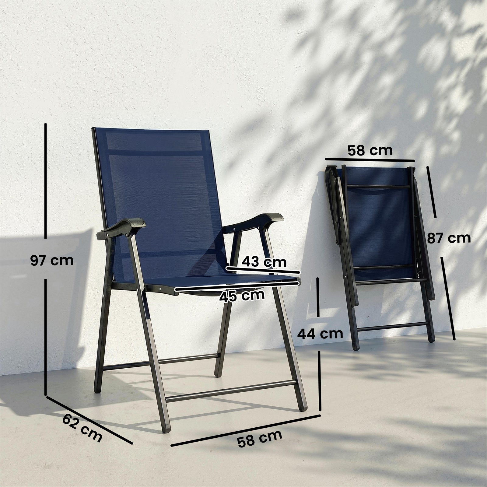Folding Garden Chairs Set With High Back, Armrests | Set-of-4 | Blue