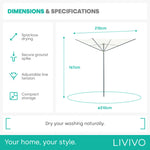 Livivo 45m 4-arm Rotary Clothes Airer Round Arms - Grey Sage Green With Spike & Cover