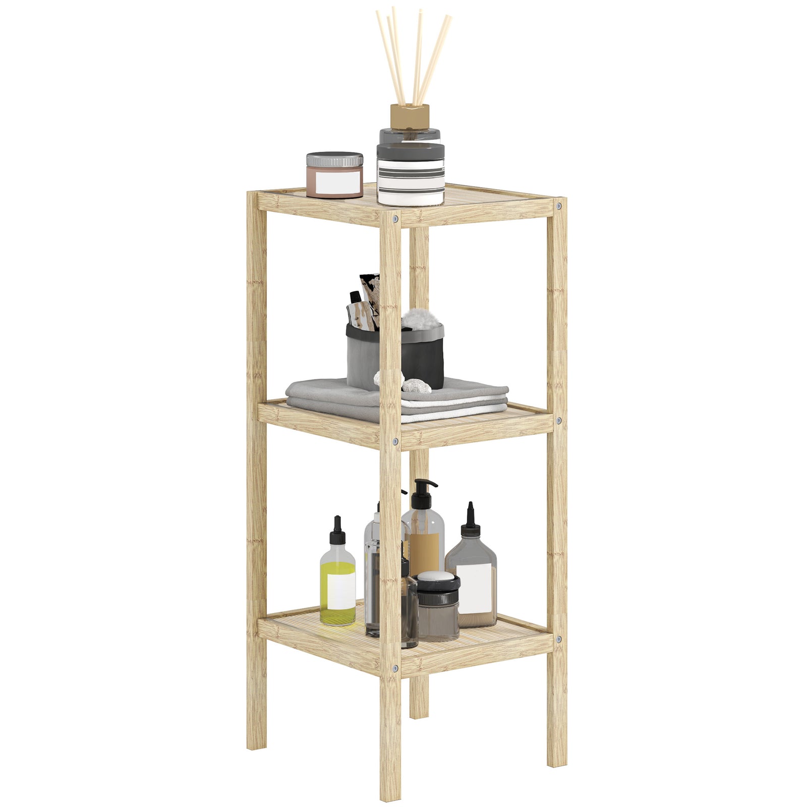 3/4-tier Bathroom Storage Shelving Unit Freestanding Bamboo | Small | Natural