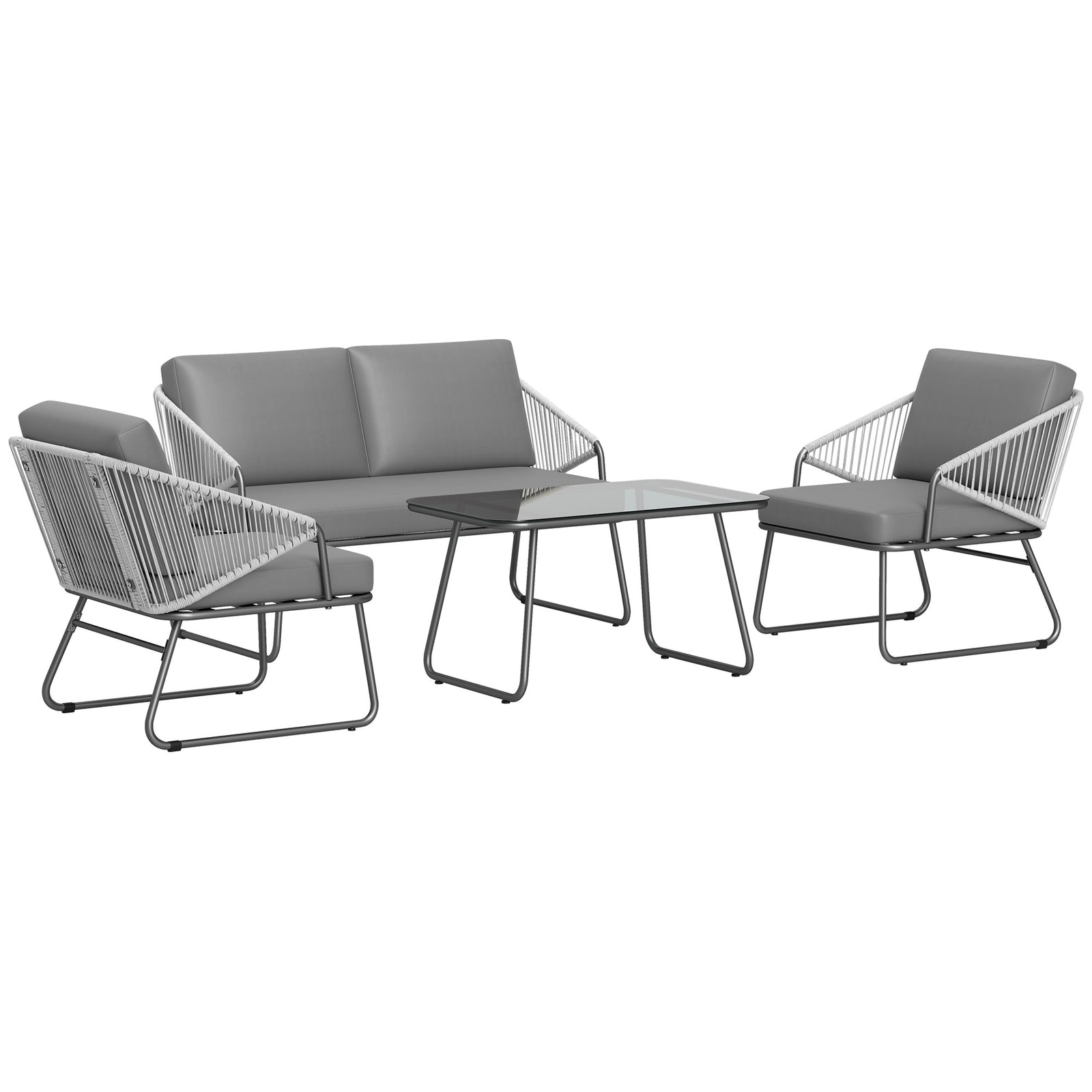 4 Piece Rattan Garden Furniture Set With Cushions | Gray