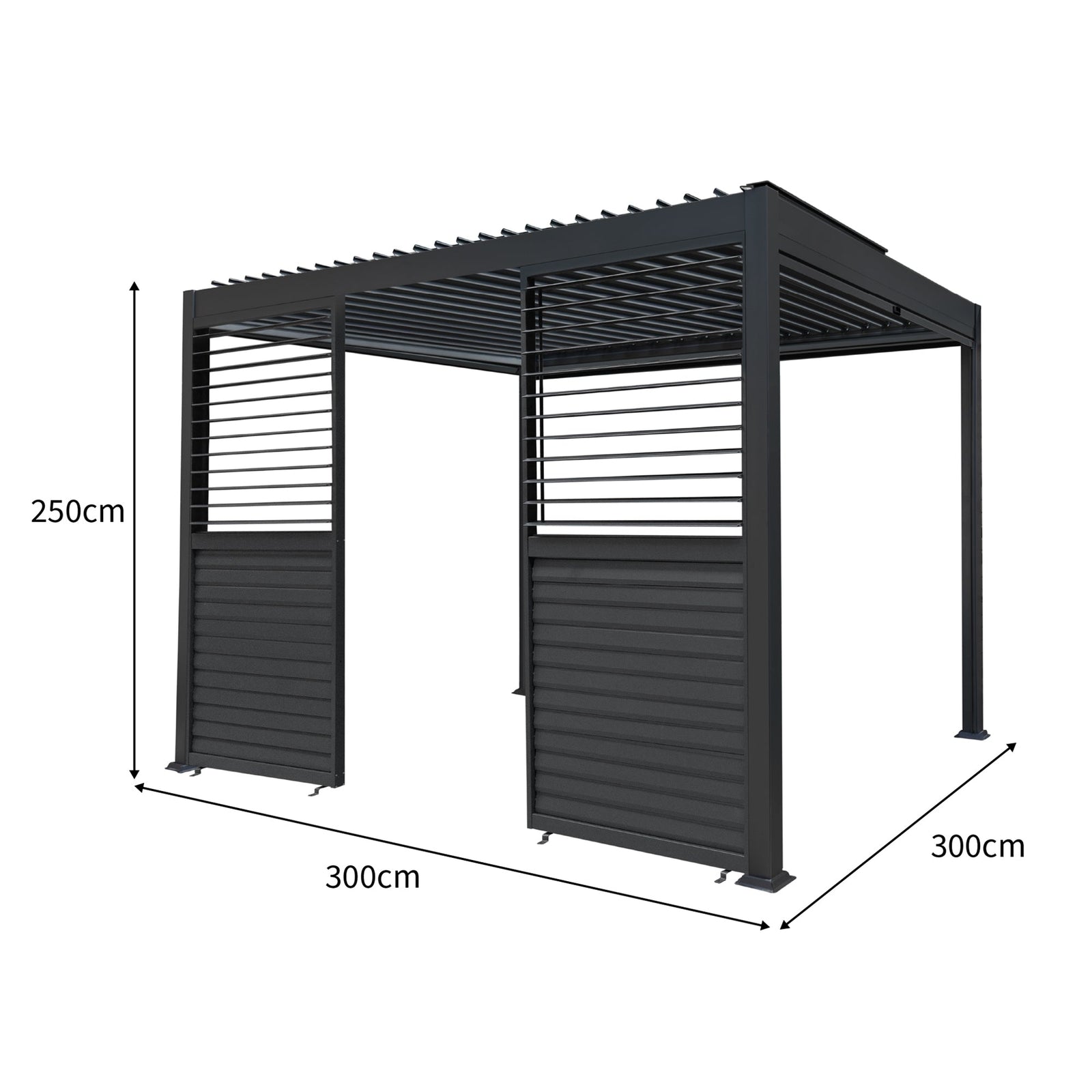 Aluminium Pergola With Anthracite Blinds, 2 X Side Panels & Led Lights | 3m x 3m | Anthracite