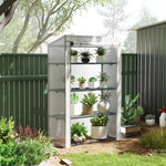 4 Tier Lean-to Mini Greenhouse W/ Reinforced Pe Cover | Gray