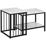 Modern Coffee Table Set Of 2, Marble-effect, Steel Frame
