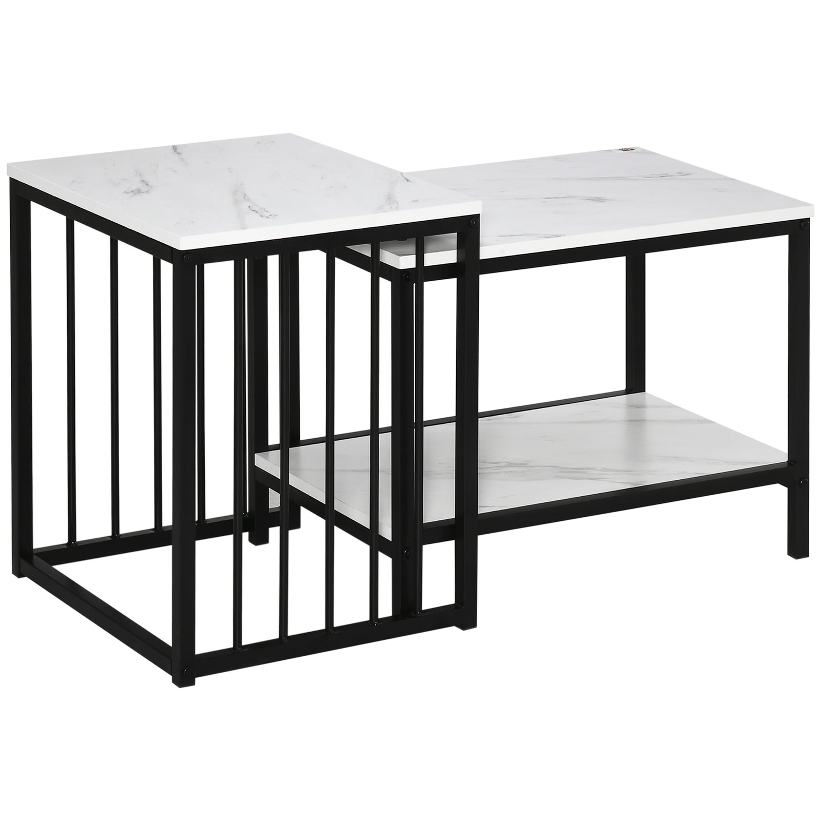 Modern Coffee Table Set Of 2, Marble-effect, Steel Frame