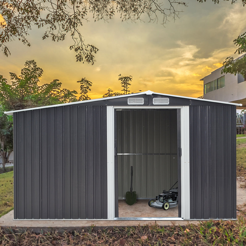 10.8 X 8.5ft Outdoor Garden Metal Storage Shed With Log Rack Weather-resistant Tool Firewood Storage