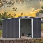 8x8ft Outdoor Garden Metal Storage Shed With Log Rack Waterproof Tool Firewood Storage | Large | Black