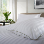 Loxley 100% Cotton Duvet Cover Set – 240tc White Sateen Stripe With Piped Edge | Super King | White