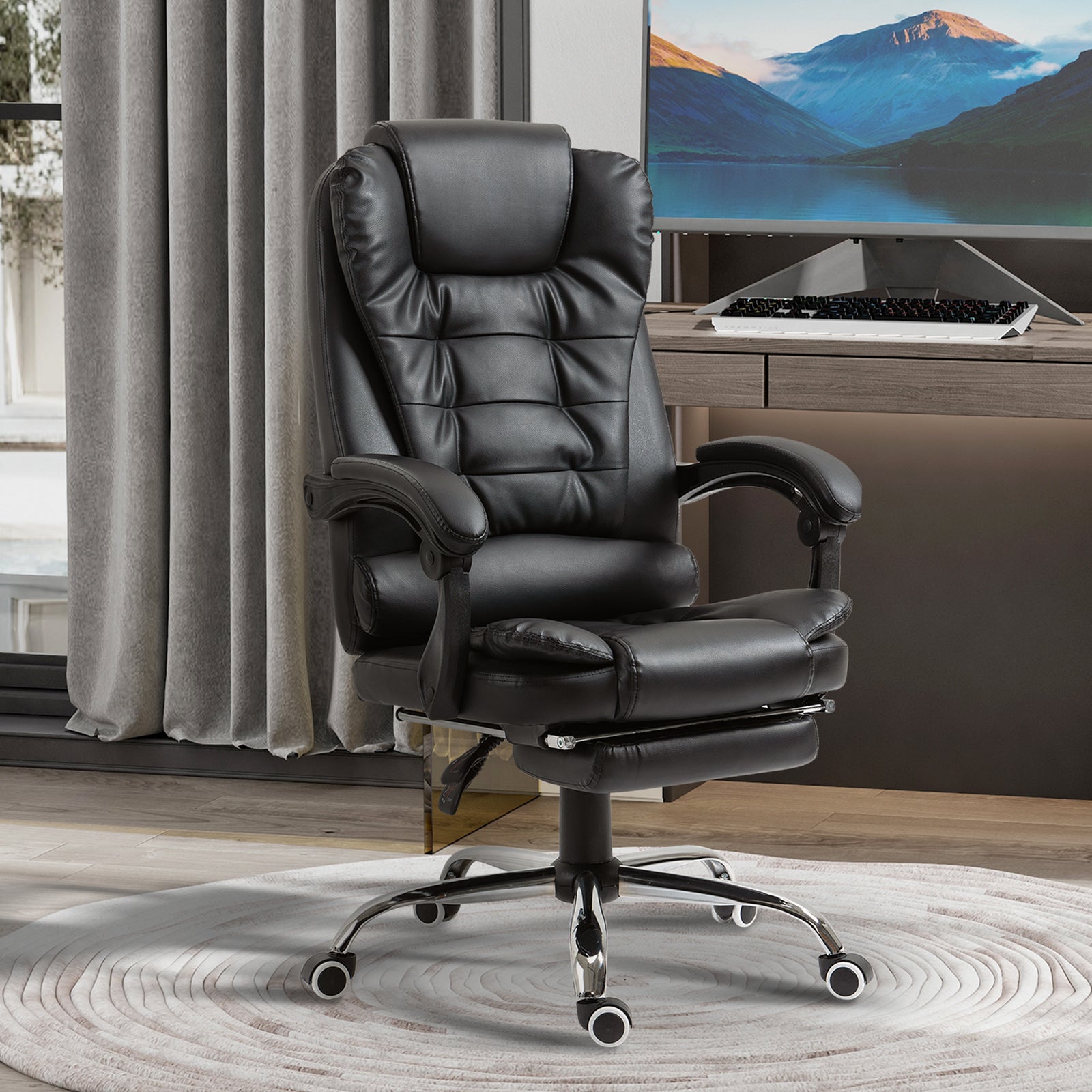 Pu Leather Executive Chair With Footrest | Black
