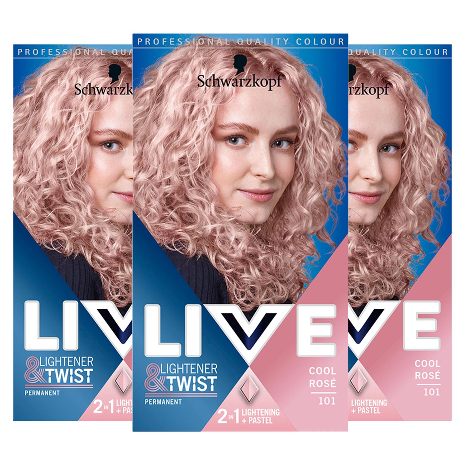 Live Cool Rose Purple Permanent Hair Dye, Lightener + Twist 101 3x