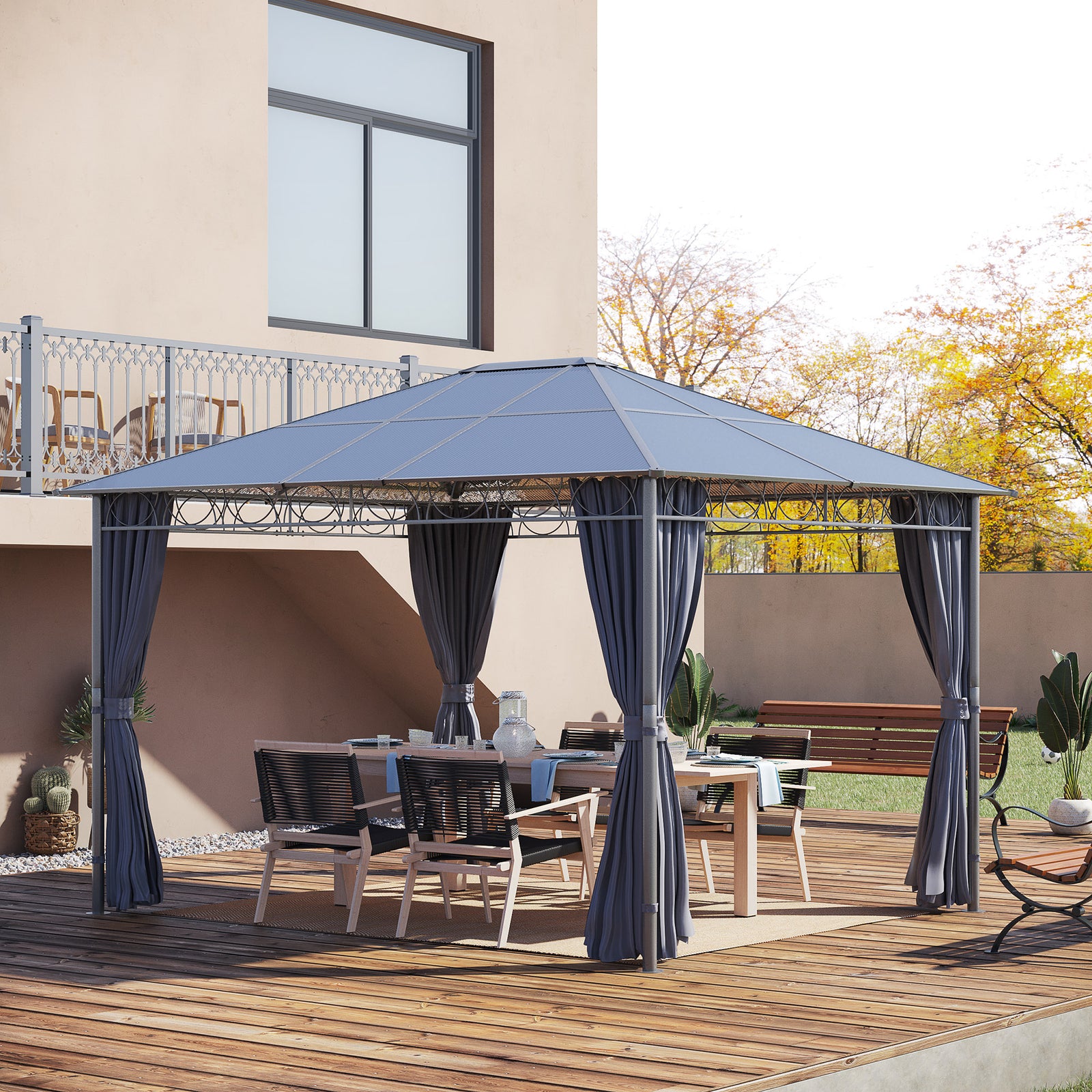 Hardtop Gazebo For Garden Party W/ Polycarbonate Curtains | Medium
