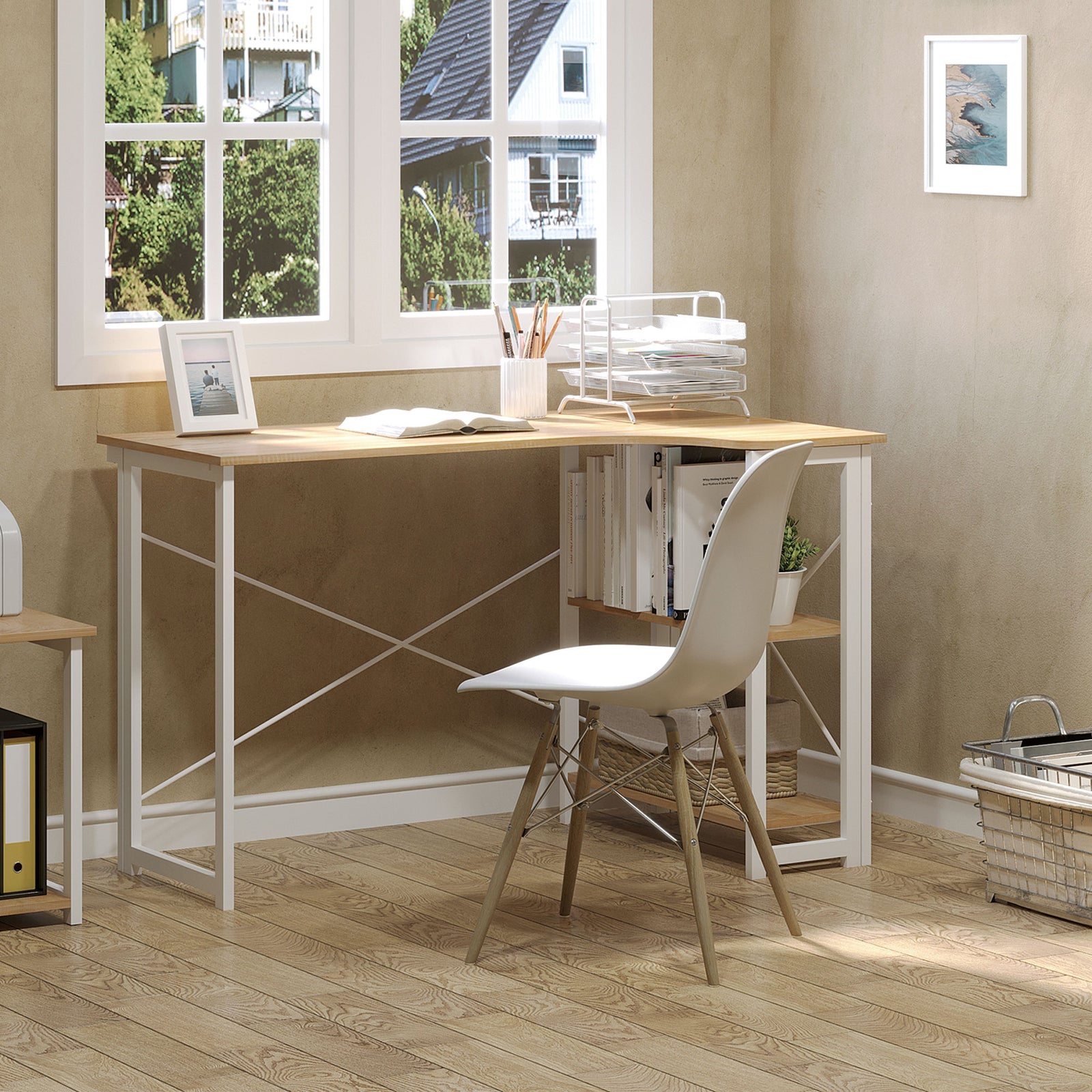 Folding Corner Desk With Shelves, Home Office