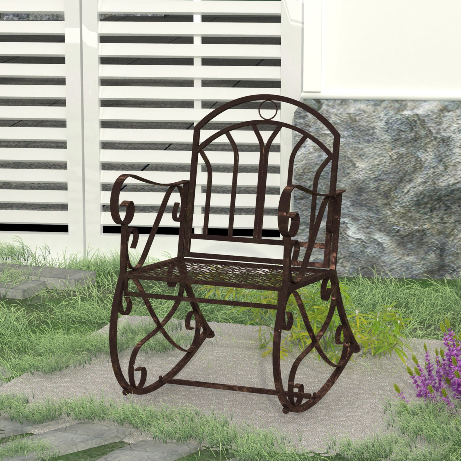 1 Seater Vintage Metal Rocking Chair, Bronze