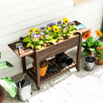 Wooden Raised Planter W/ Lockable Wheels, Liner | Brown