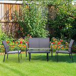 4pcs Patio Furniture Set Garden Sofa Glass Top Coffee Table | Charcoal Gray
