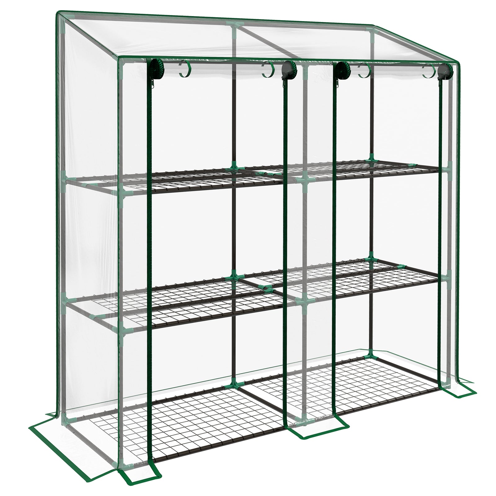 3-tier Mini Greenhouse W/ Roll-up Doors 151x143cm
