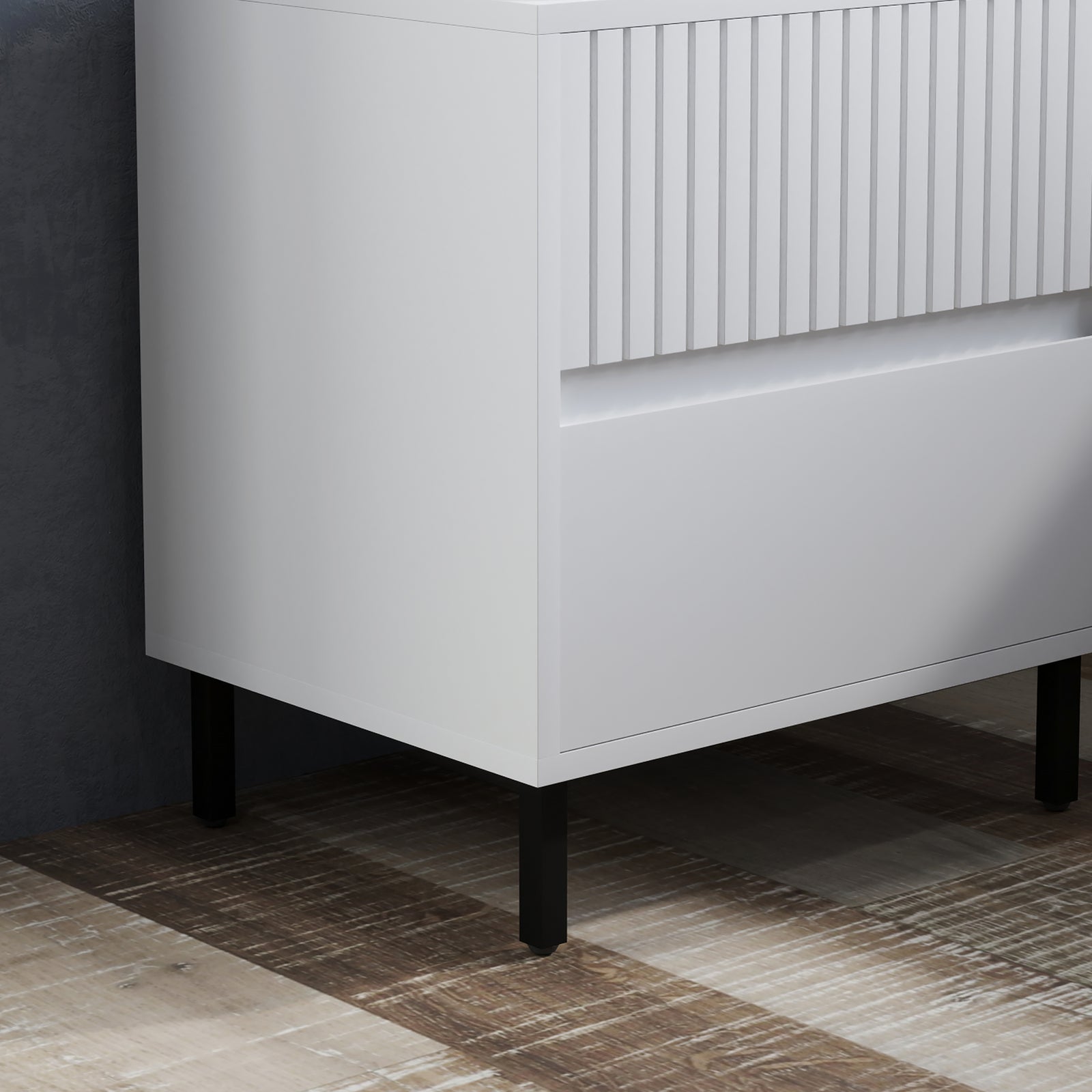 Bedside Table With 2 Drawers And Steel Legs For Bedroom | One Size | White