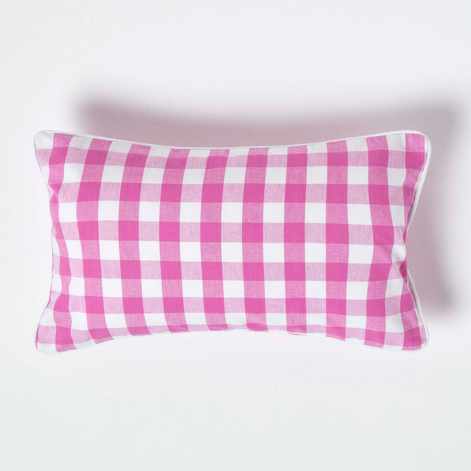 Block Check Cotton Gingham Cushion Cover | 30cm x 50cm | Pink