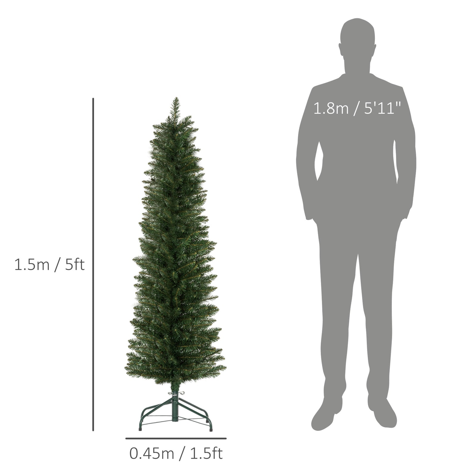 5/6/7ft Artificial Pencil Christmas Tree Realistic Green/White | 5ft | Green