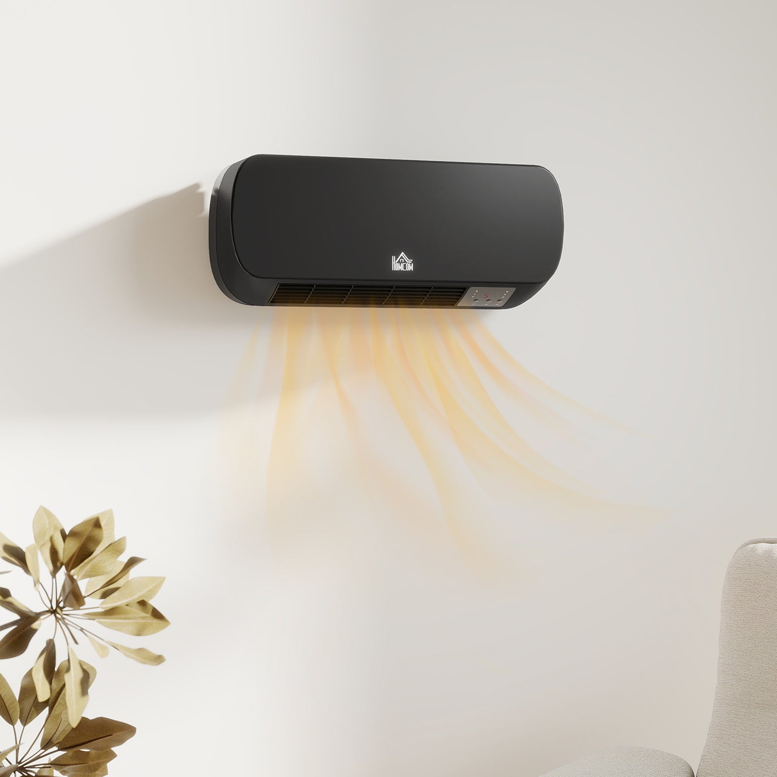 Wall Mounted Electric Heater With Timer Overheat Protection Black