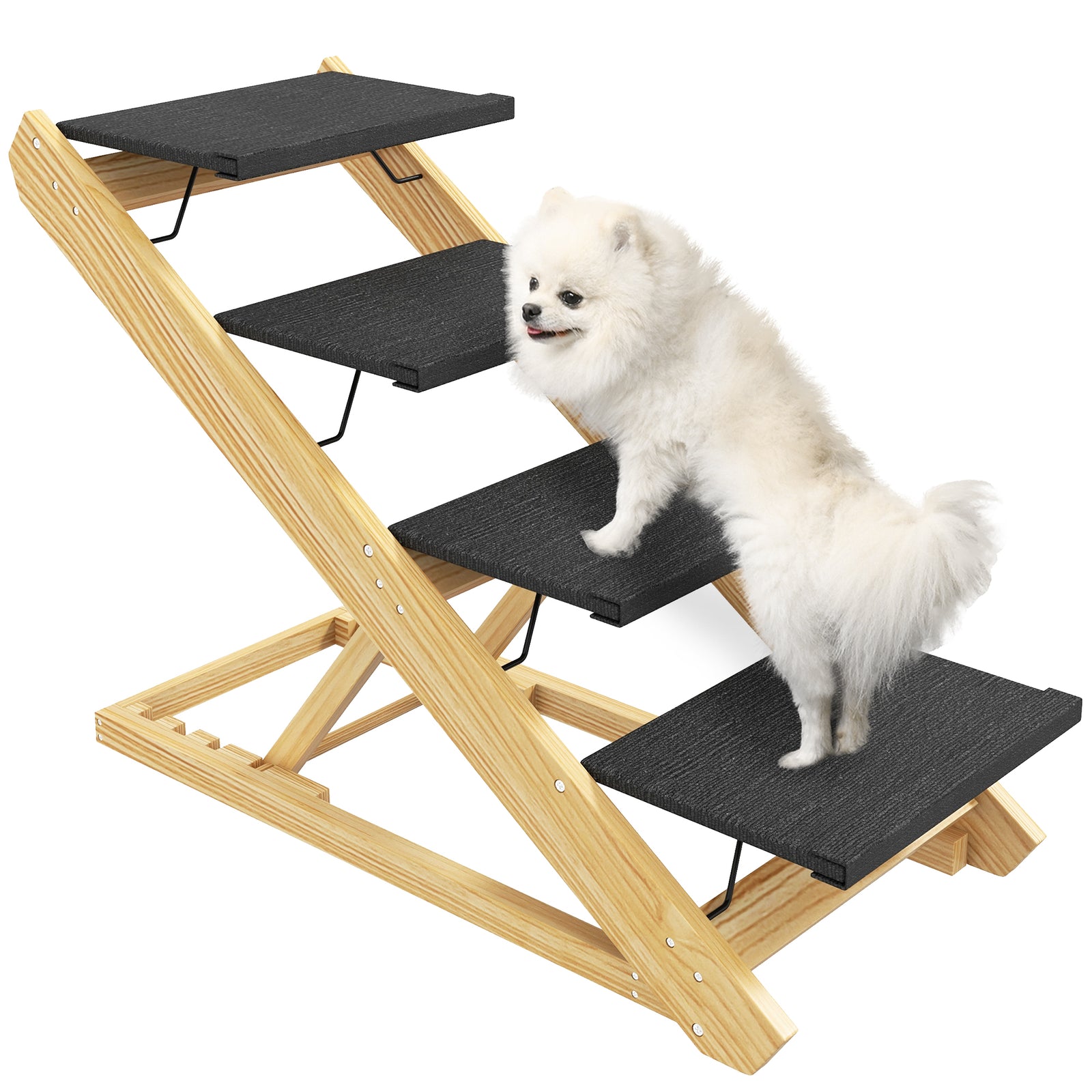 Dog Steps Dog Ramp, 3-step Adjustable Height Pet Stairs For Medium/large Dogs | Brown