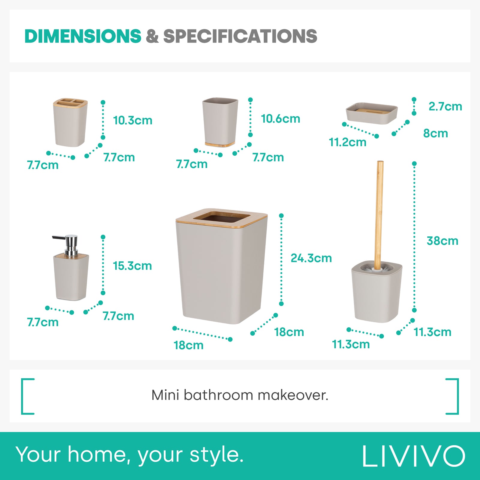 Bamboo Bathroom Set - Stone